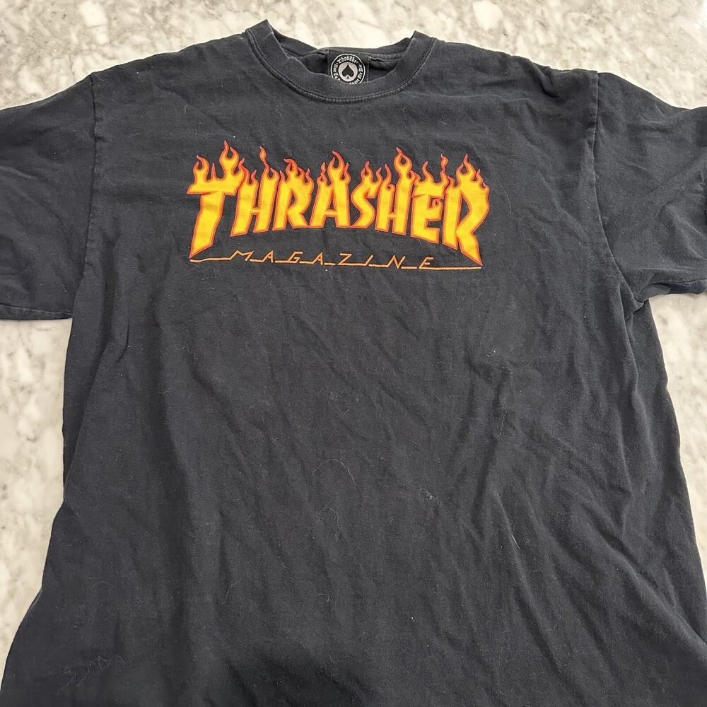 Thrasher Magazine LOGO Skateboard T Shirt BLACK Mens Small